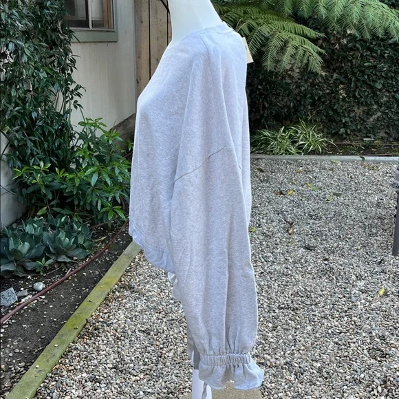 NWT Maeve Big Top Sweatshirt Gray 100% Cotton Ribbon Ties Sweatshirt Roomy XL - Picture 4 of 11